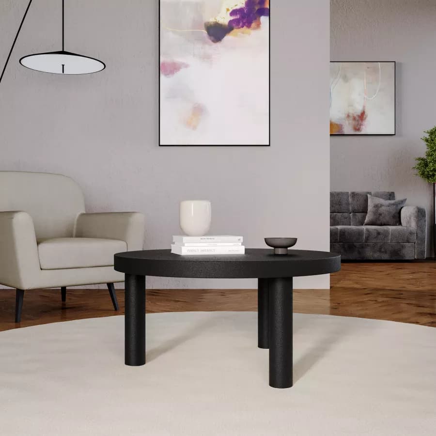 Tavolino rotondo 80x40h cm nero effetto pietra - Benson