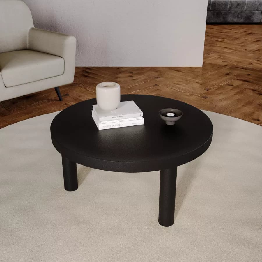 Tavolino rotondo 80x40h cm nero effetto pietra - Benson