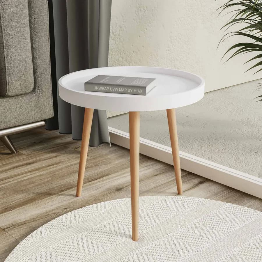 Tavolino 50 cm in polipropilene bianco e gambe in legno - Zebrina