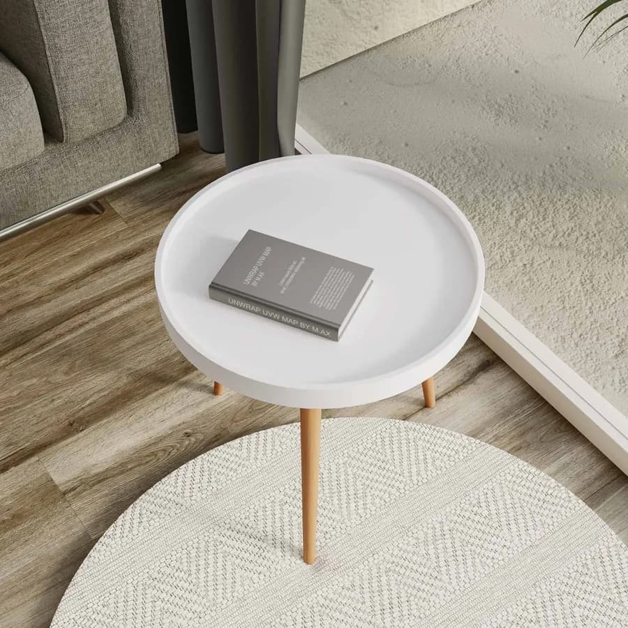 Tavolino 50 cm in polipropilene bianco e gambe in legno - Zebrina