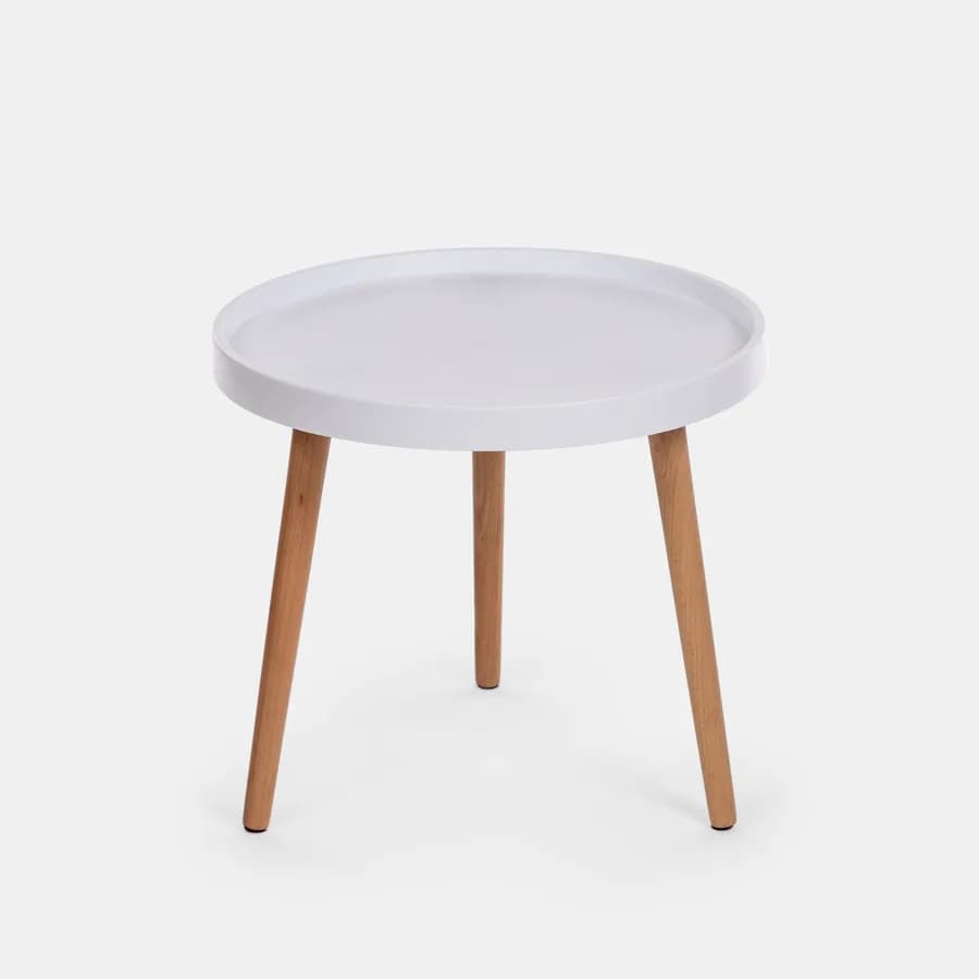 Tavolino 50 cm in polipropilene bianco e gambe in legno - Zebrina
