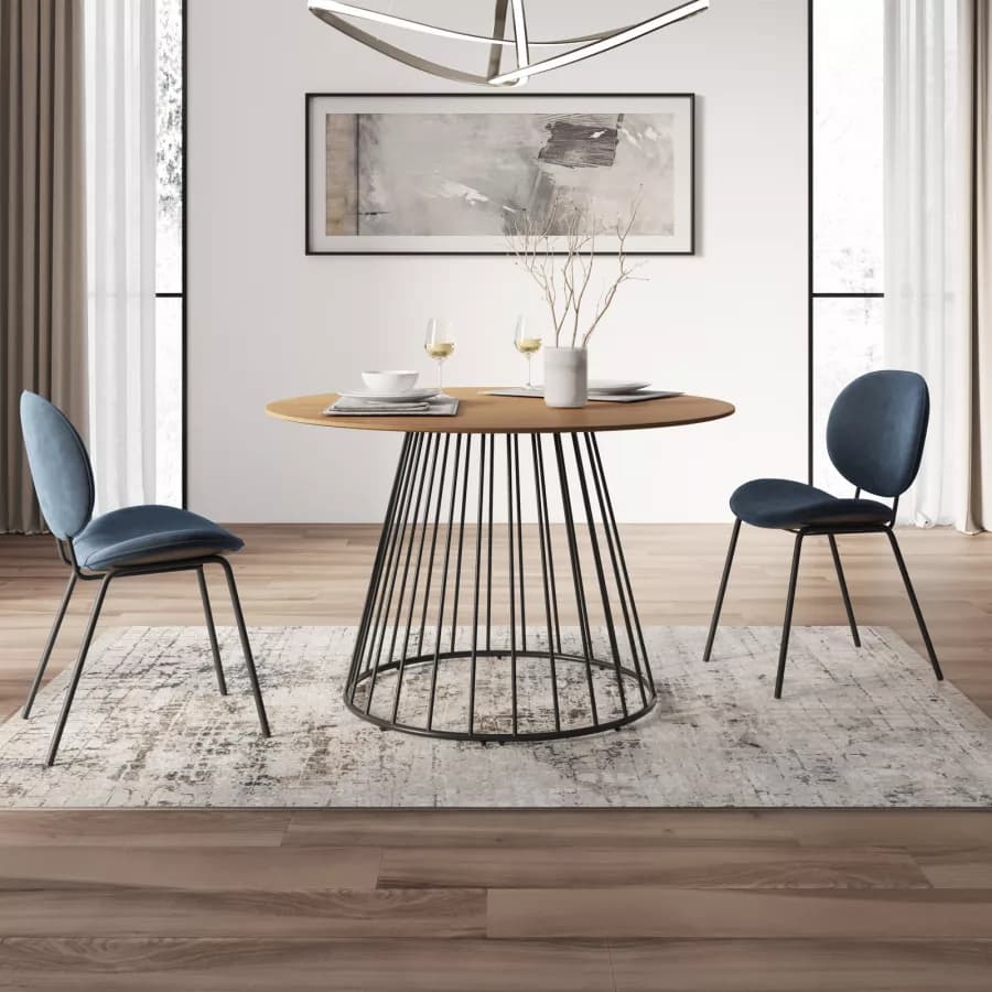 Tavolo da pranzo rotondo 120 cm con piano in rovere e struttura nera - Lizel