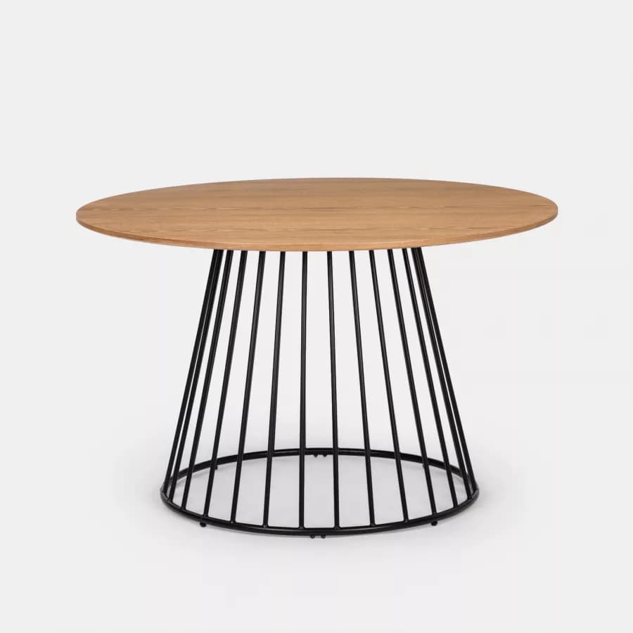 Tavolo da pranzo rotondo 120 cm con piano in rovere e struttura nera - Lizel