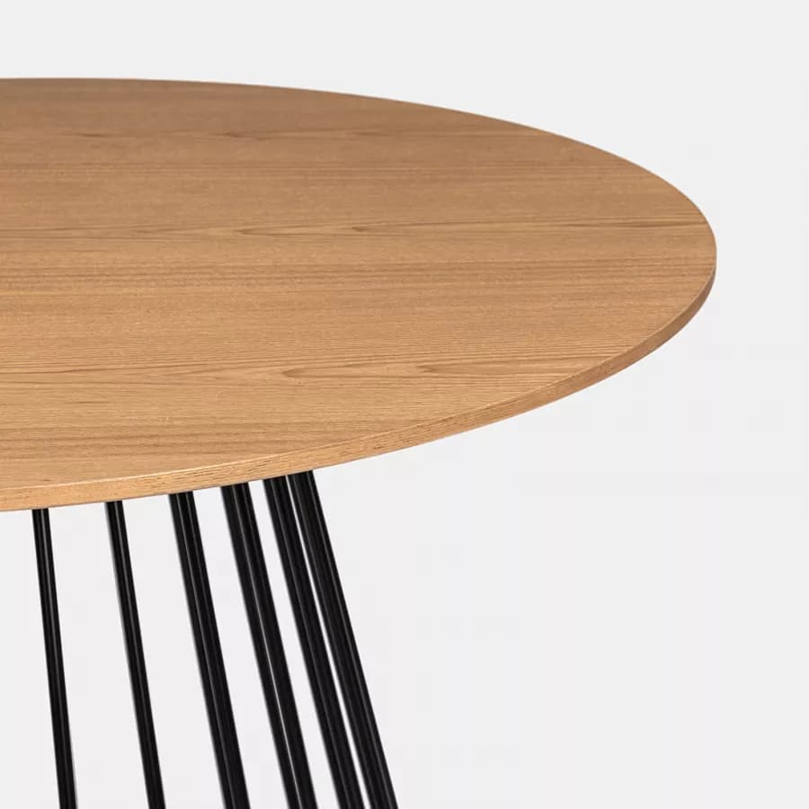 Tavolo da pranzo rotondo 120 cm con piano in rovere e struttura nera - Lizel