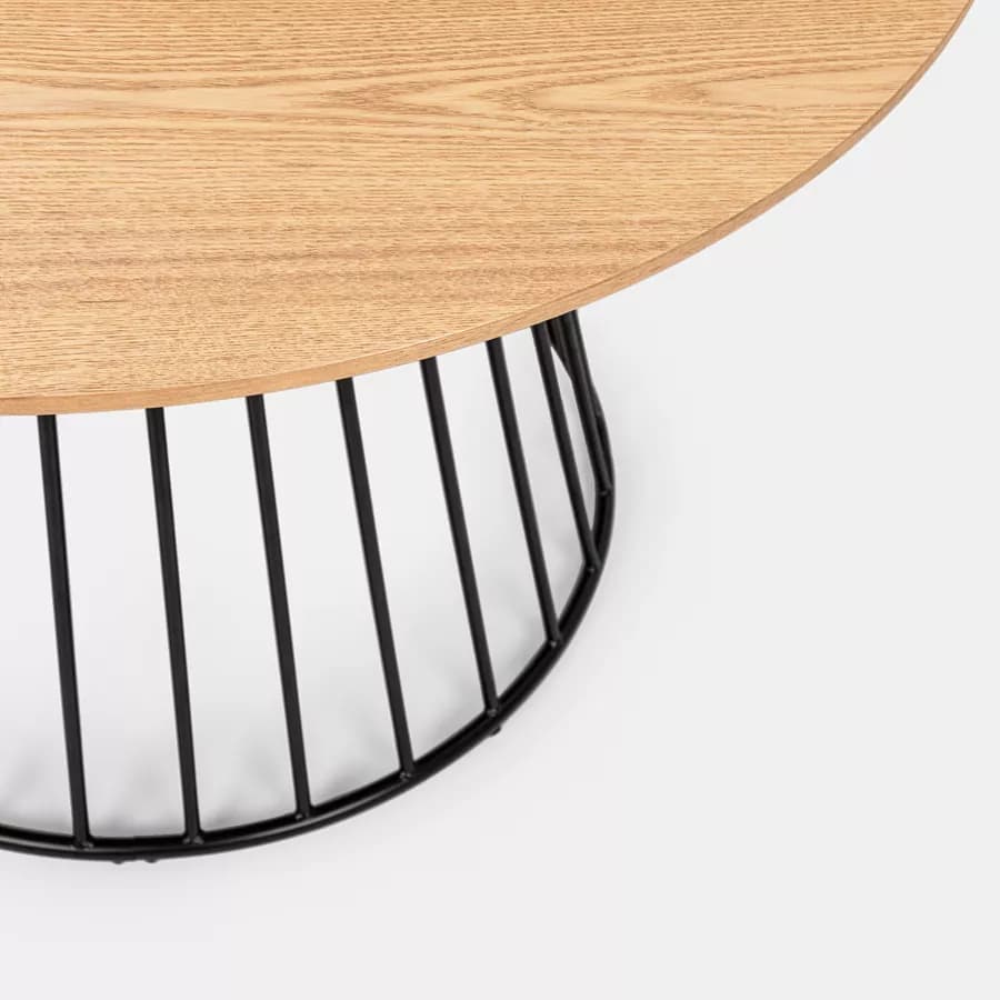 Tavolo da pranzo rotondo 120 cm con piano in rovere e struttura nera - Lizel