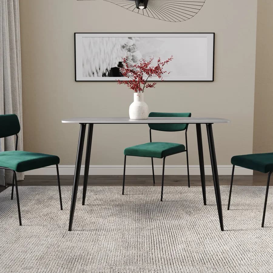 Tavolo 120x70 cm con piano in pietra effetto marmo grigio e gambe in metallo nero - Harvey