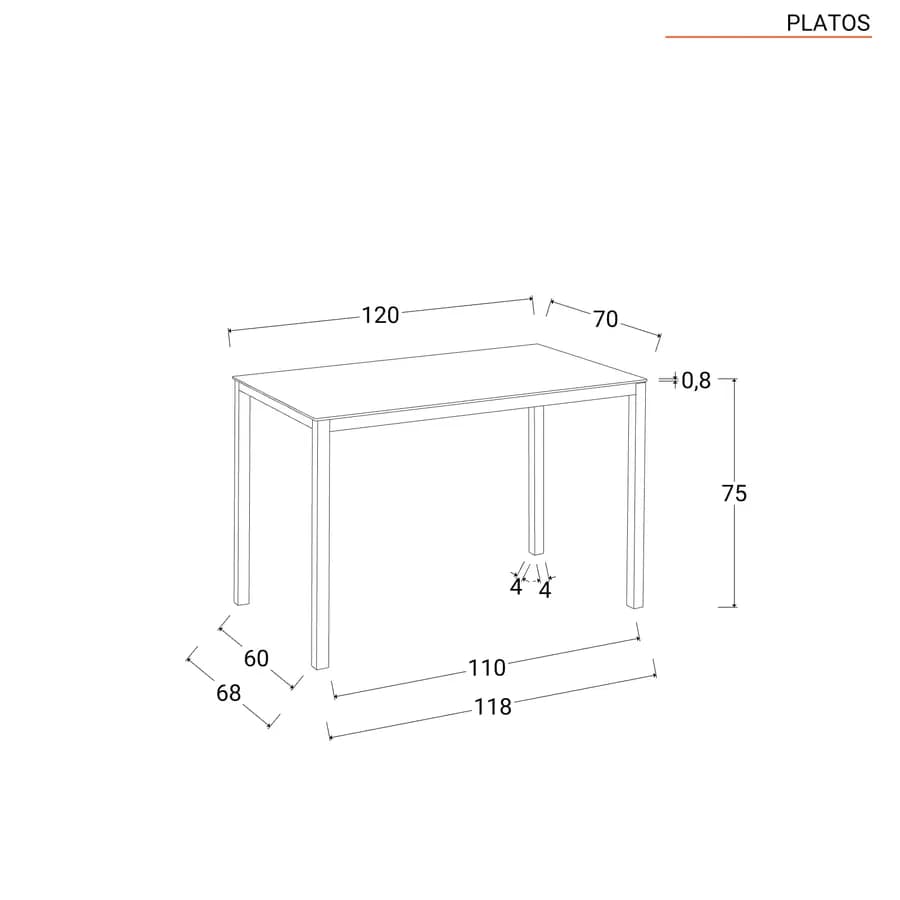 Tavolo 120x70 cm piano in vetro nero 8 mm e gambe nere - Platos