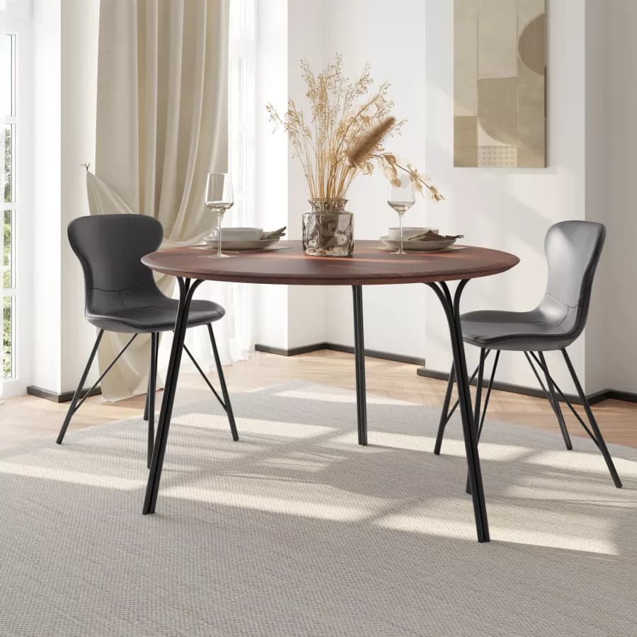 Tavolo da pranzo rotondo 120 cm effetto rovere e gambe in metallo nero - Trico