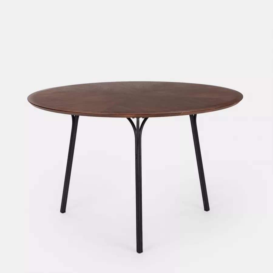 Tavolo da pranzo rotondo 120 cm effetto rovere e gambe in metallo nero - Trico