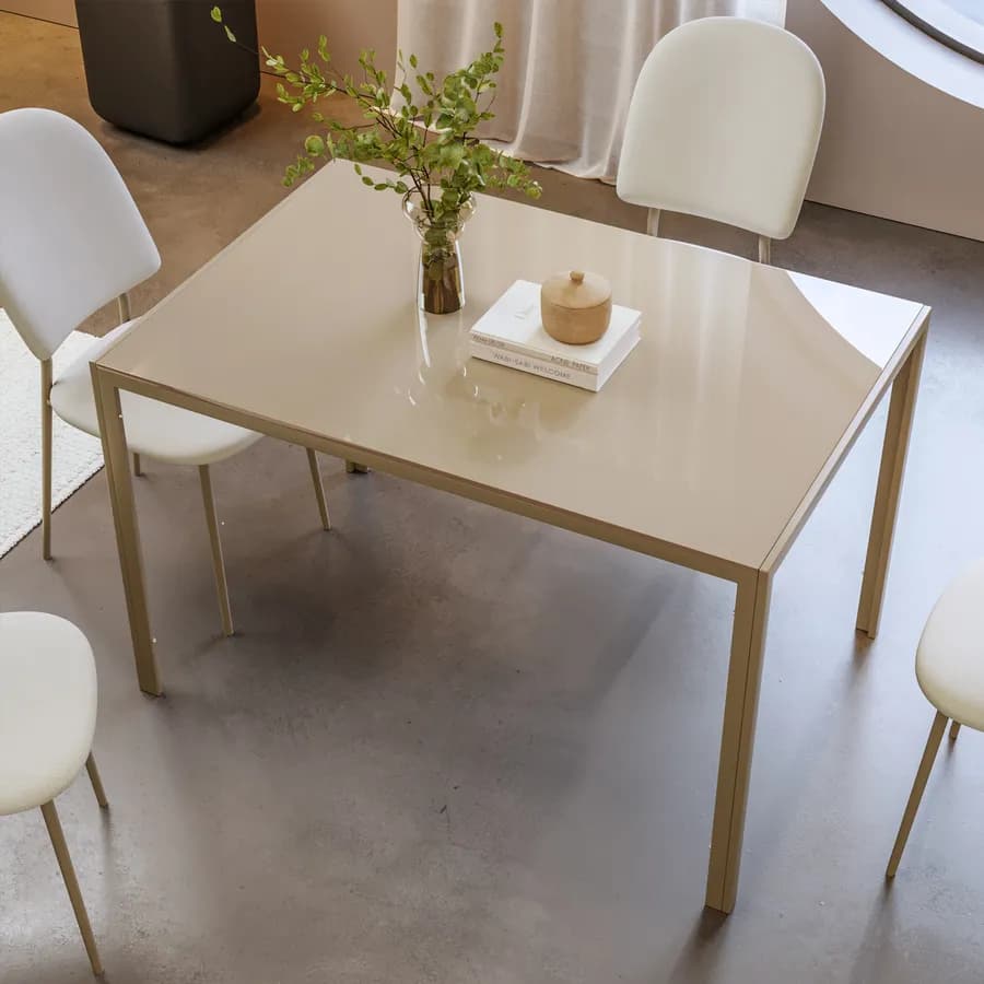 Tavolo 120x80 cm con top in vetro temperato tortora e gambe in metallo - Styloi
