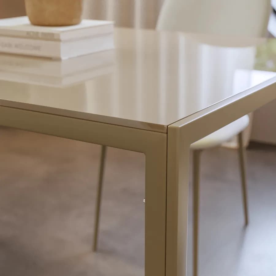Tavolo 120x80 cm con top in vetro temperato tortora e gambe in metallo - Styloi