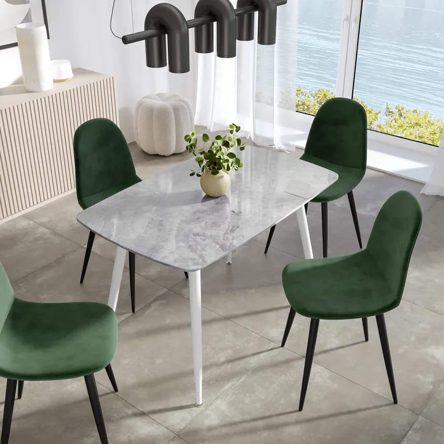 Tavolo 120x75 cm con piano in ceramica effetto marmo grigio chiaro e gambe in metallo bianco - Azure