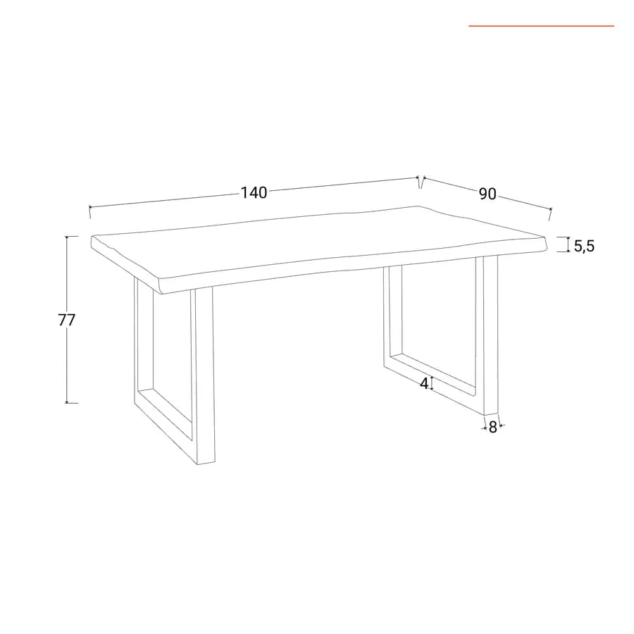 Tavolo 140x90 cm piano in legno di acacia 55 mm e gambe a U 8x4 in metallo nero - Freia Acacia