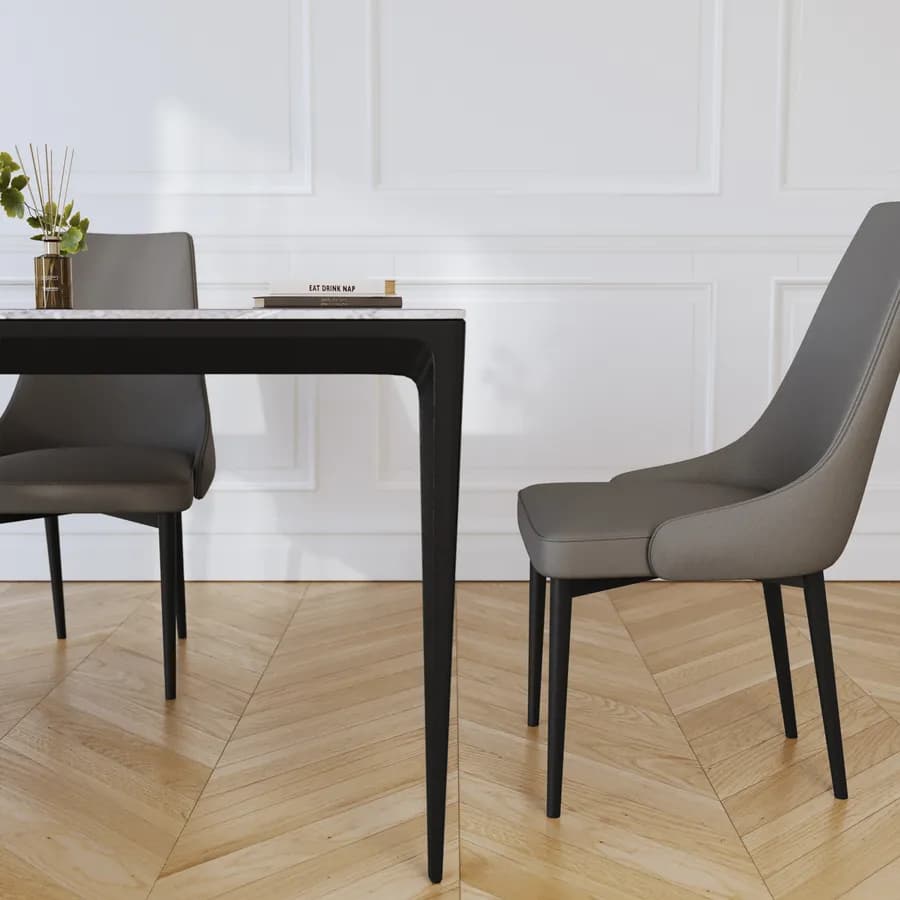 Tavolo 150x90 cm con piano in cermica effetto marmo grigio e gambe nere - Kurier