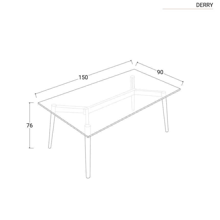 Tavolo 150x90 cm con piano in vetro e gambe rovere - Derry