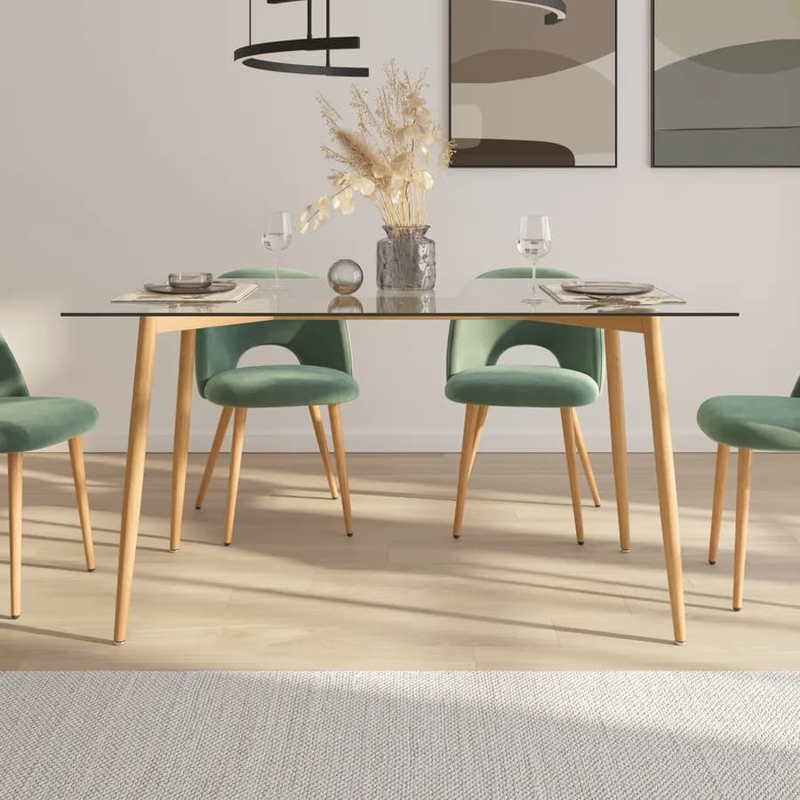 Tavolo 150x90 cm con piano in vetro e gambe rovere - Derry