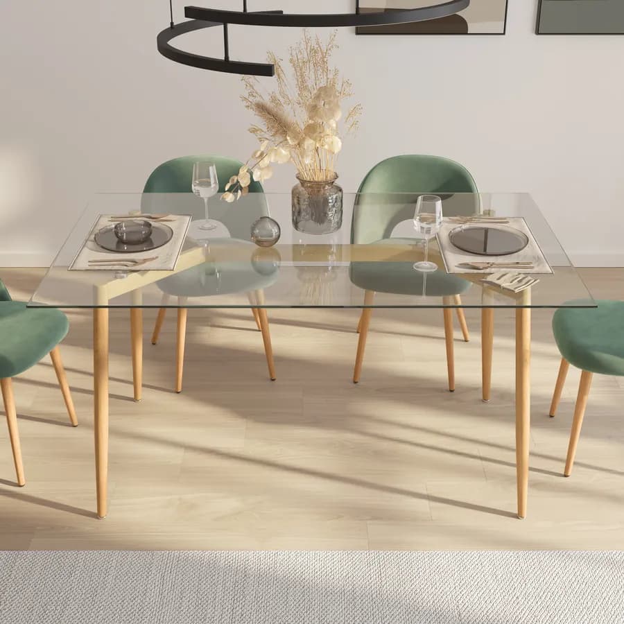 Tavolo 150x90 cm con piano in vetro e gambe rovere - Derry