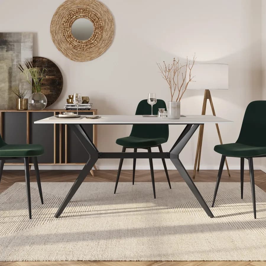 Tavolo 150x90cm nero con piano in ceramica bianco e venature oro - Manty