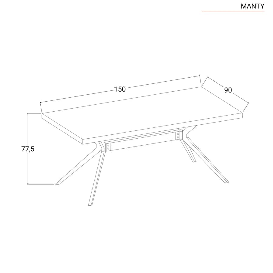 Tavolo 150x90cm nero con piano in ceramica bianco e venature oro - Manty