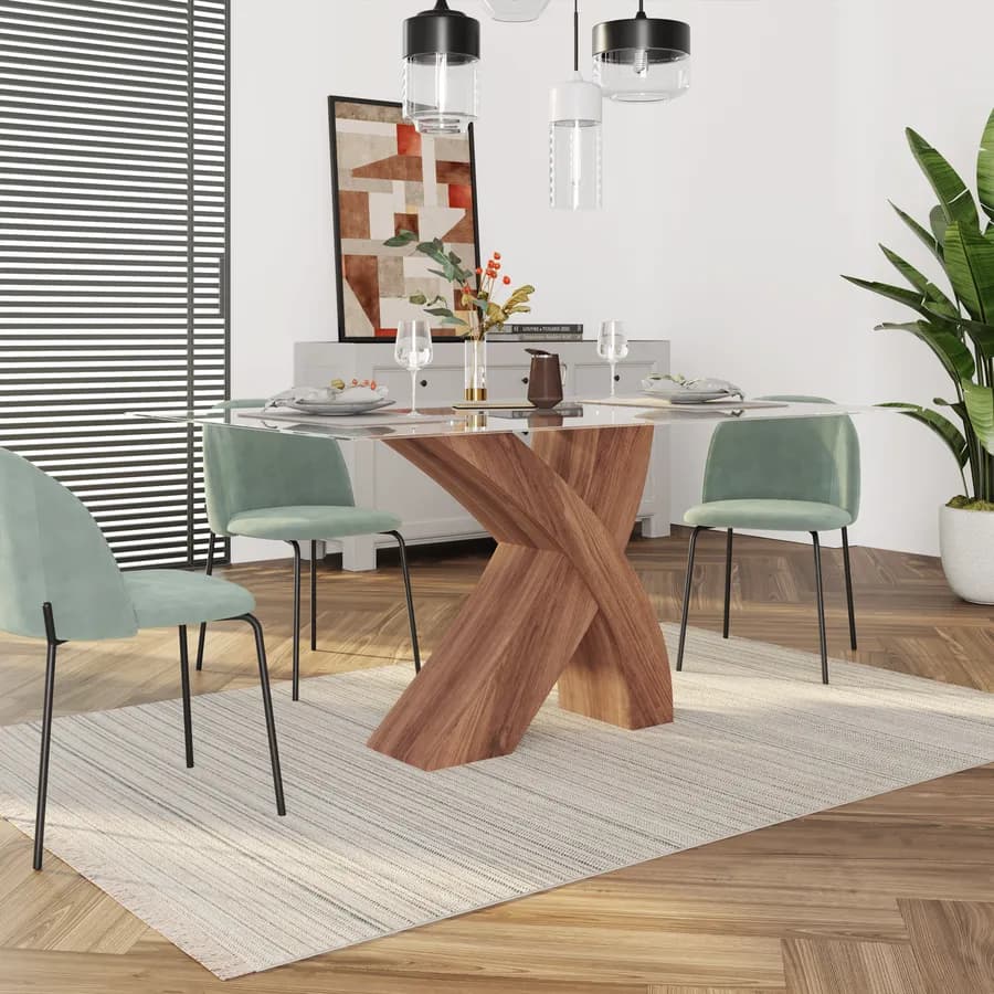 Tavolo 160x100 cm con piano in vetro e gambe rovere - Aiden