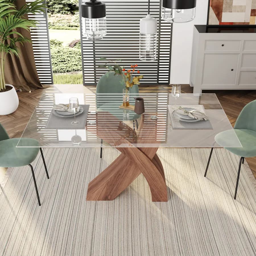 Tavolo 160x100 cm con piano in vetro e gambe rovere - Aiden