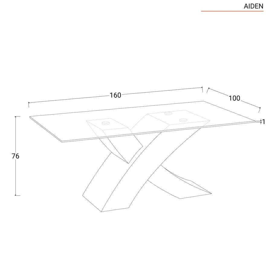 Tavolo 160x100 cm con piano in vetro e gambe rovere - Aiden