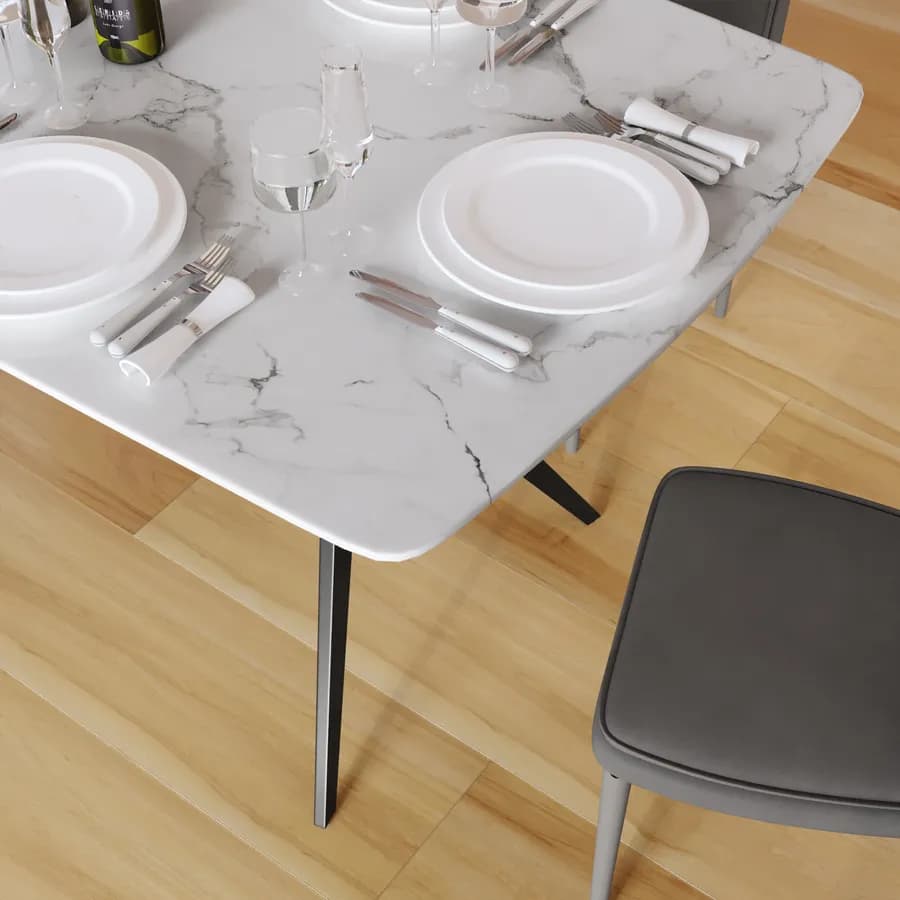 Tavolo 160x90 cm con top in ceramica effetto marmo bianco e gambe in metallo nero - Canyon