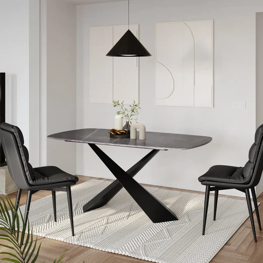 Tavolo 160x90 cm con piano in ceramica effetto marmo grigio - Jaka