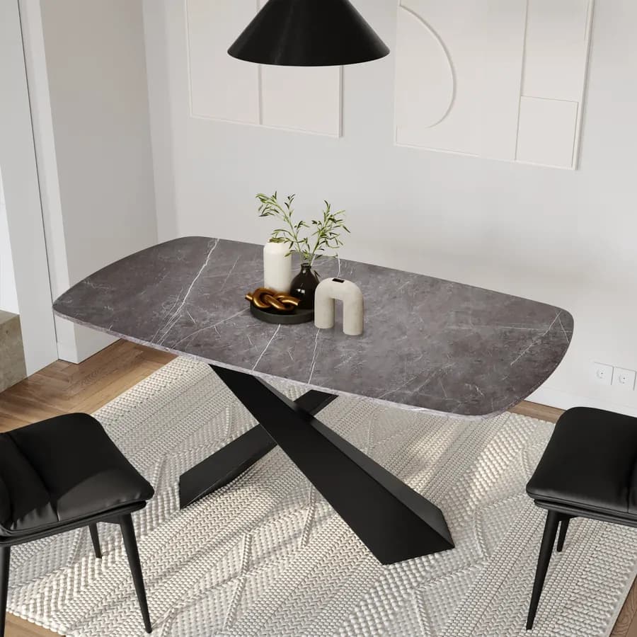 Tavolo 160x90 cm con piano in ceramica effetto marmo grigio - Jaka