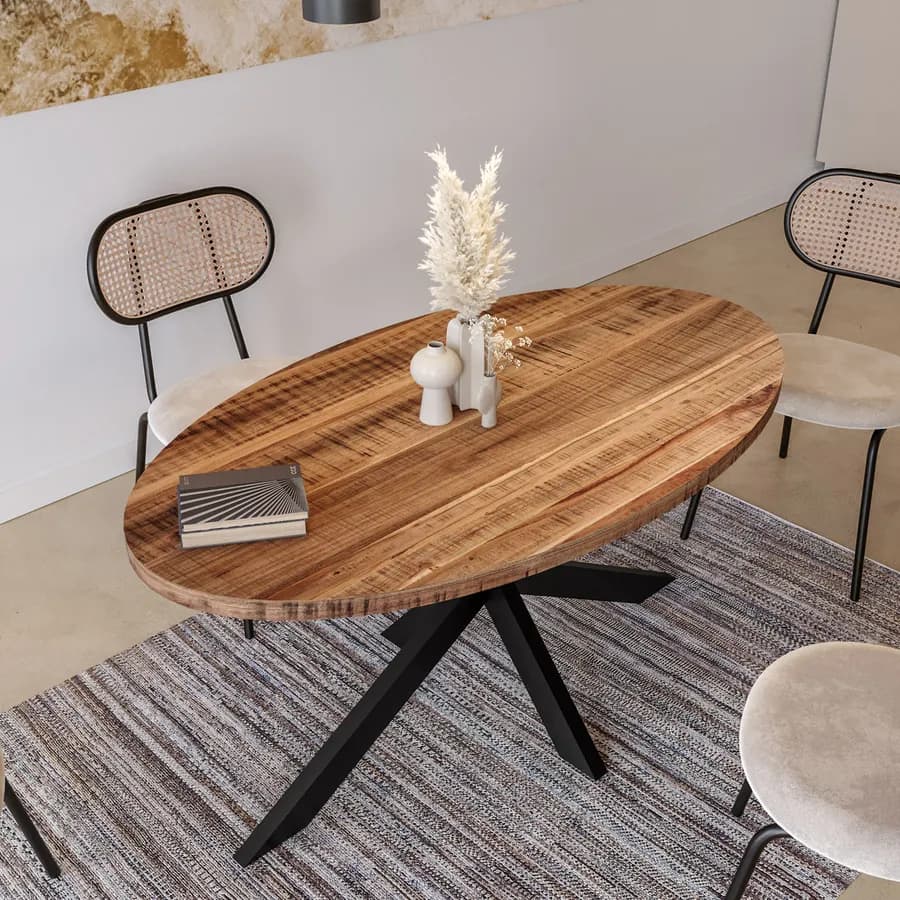 Tavolo 160x90 cm in legno di acacia naturale con gambe in metallo nero - Karan