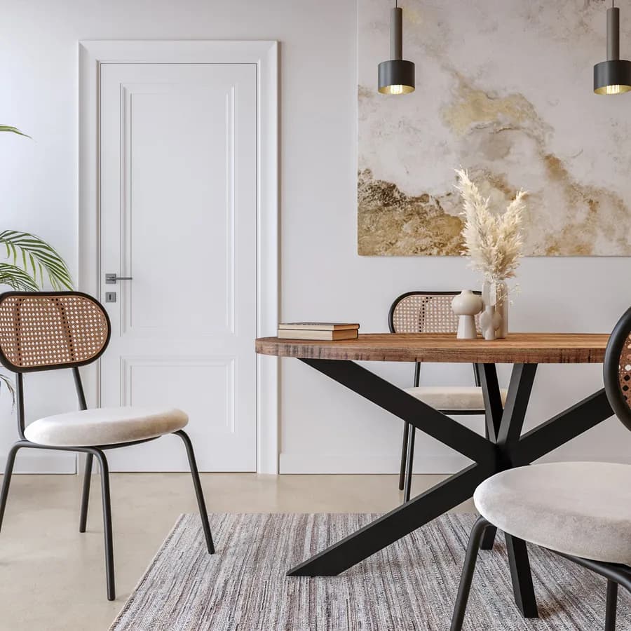 Tavolo 160x90 cm in legno di acacia naturale con gambe in metallo nero - Karan