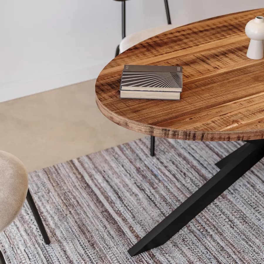 Tavolo 160x90 cm in legno di acacia naturale con gambe in metallo nero - Karan