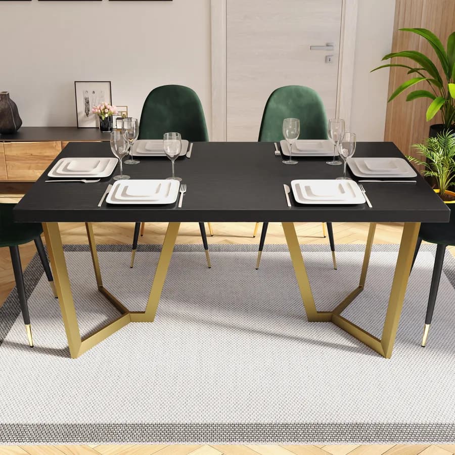 Tavolo 160x90 cm piano in legno nero e gambe oro - Konig