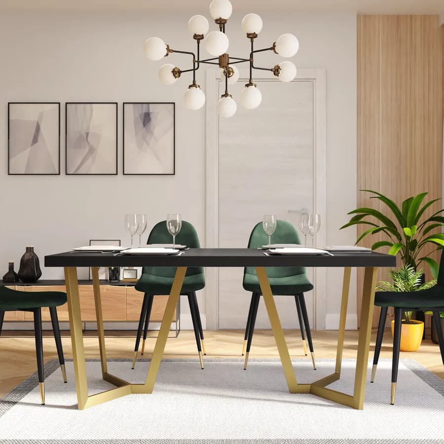 Tavolo 160x90 cm piano in legno nero e gambe oro - Konig