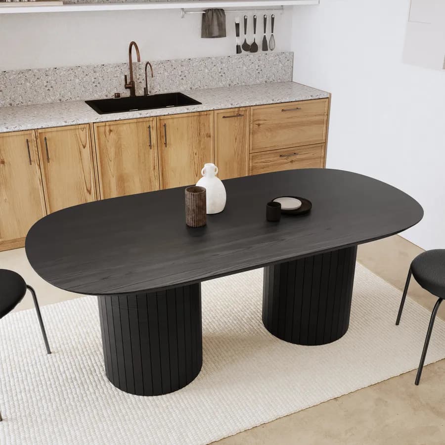 Tavolo da pranzo 180x90 cm in legno di mango nero con gambe cannettate - Malua
