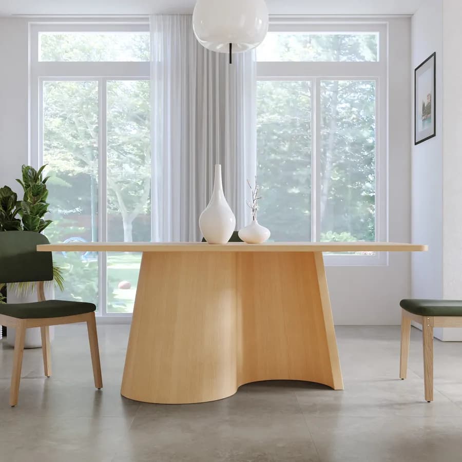 Tavolo 180x90 cm effetto rovere chiaro con struttura ad onda - Convivio