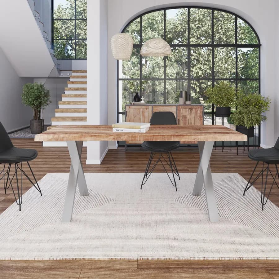 Tavolo 180x90 cm in legno di acacia e gambe in acciaio a X 8x4 cromate - Freia Acacia