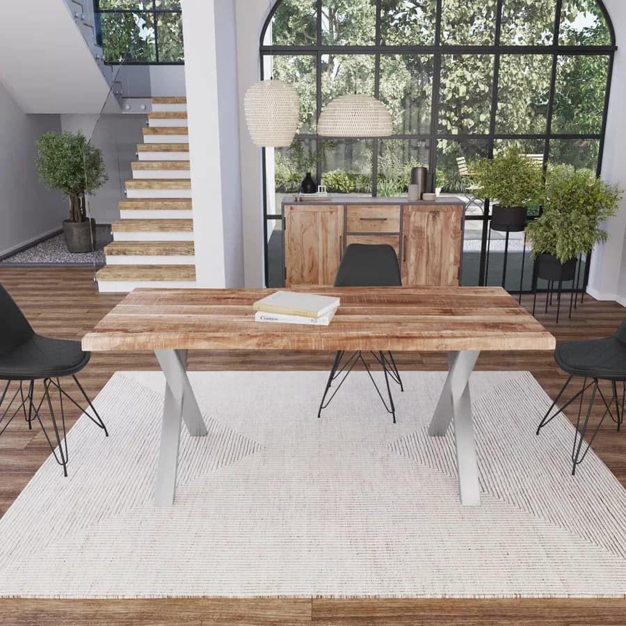 Tavolo 180x90 cm in legno di acacia e gambe in acciaio a X 8x4 cromate - Freia Acacia