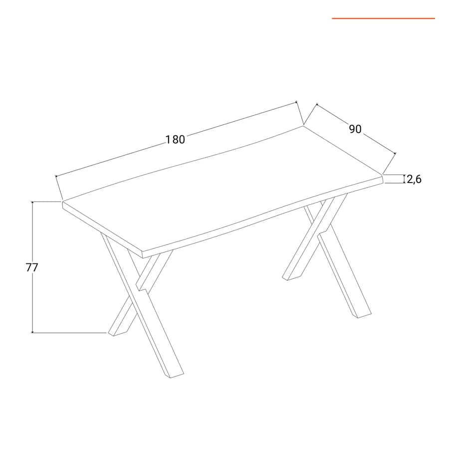 Tavolo 180x90 cm in legno di acacia e gambe in acciaio a X 8x4 cromate - Freia Acacia