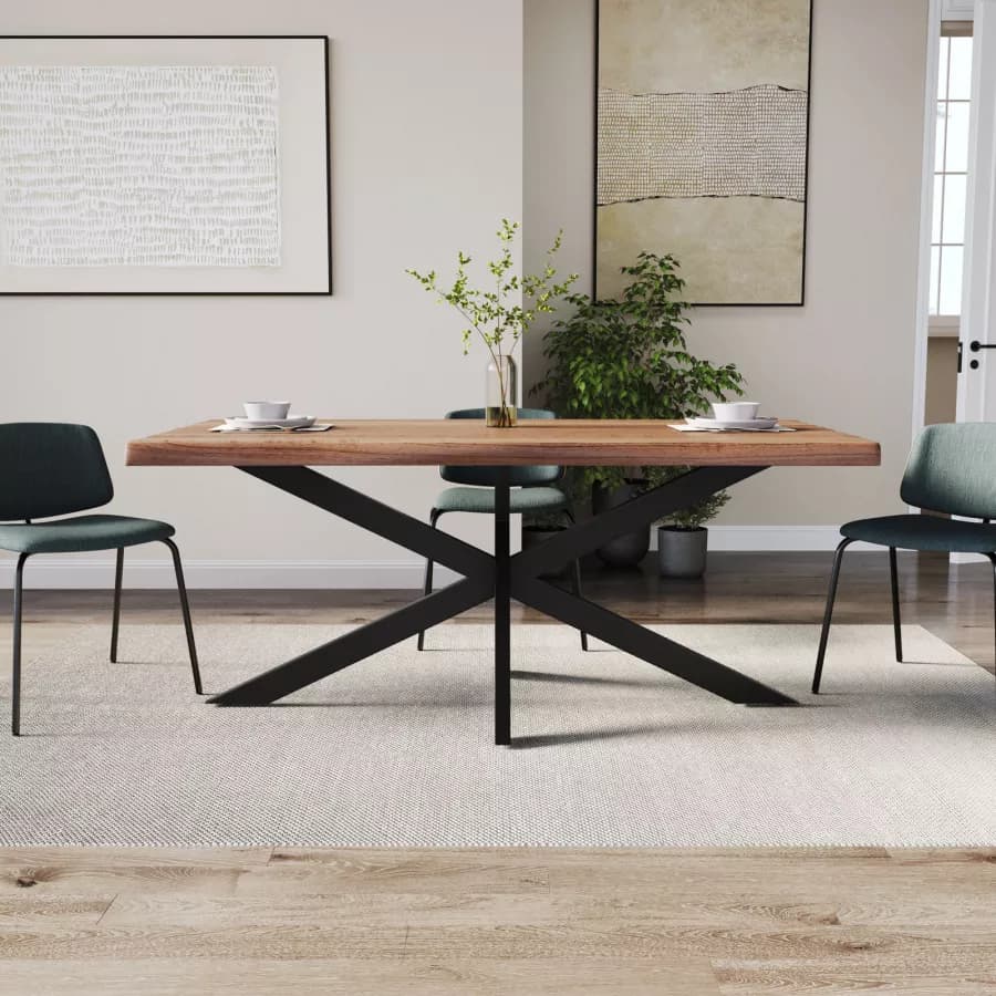 Tavolo 180x90 cm piano in legno di acacia 55mm e gambe a croce in metallo nero - Freia Acacia