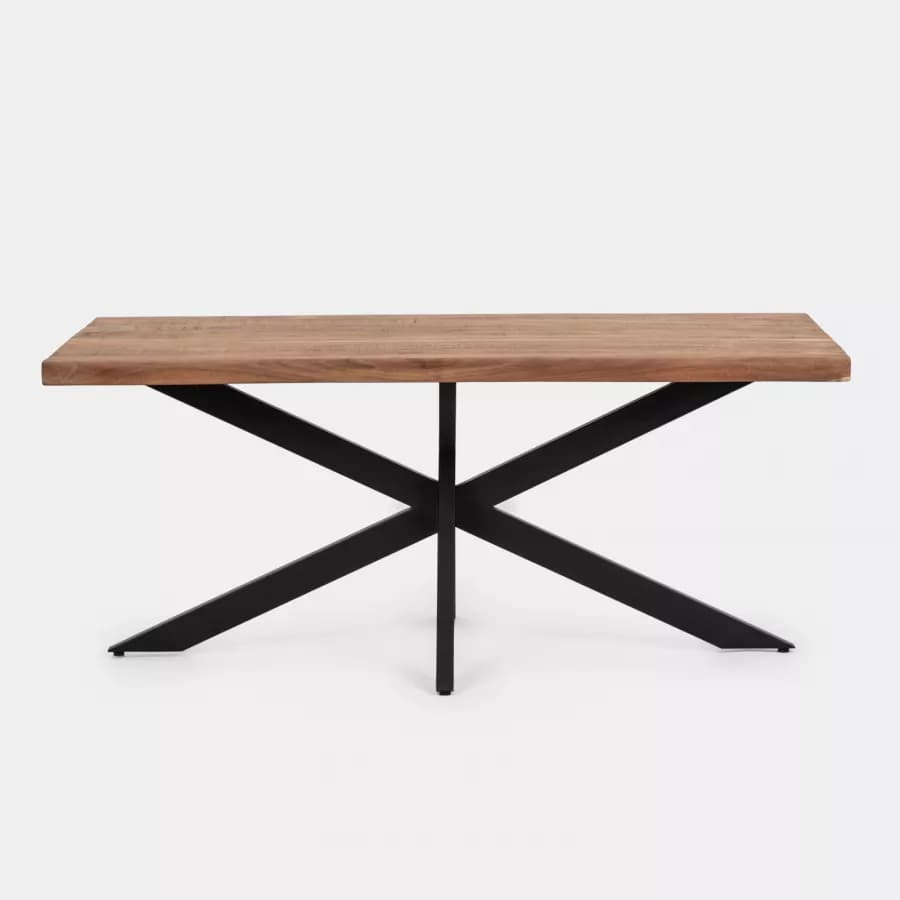 Tavolo 180x90 cm piano in legno di acacia 55mm e gambe a croce in metallo nero - Freia Acacia