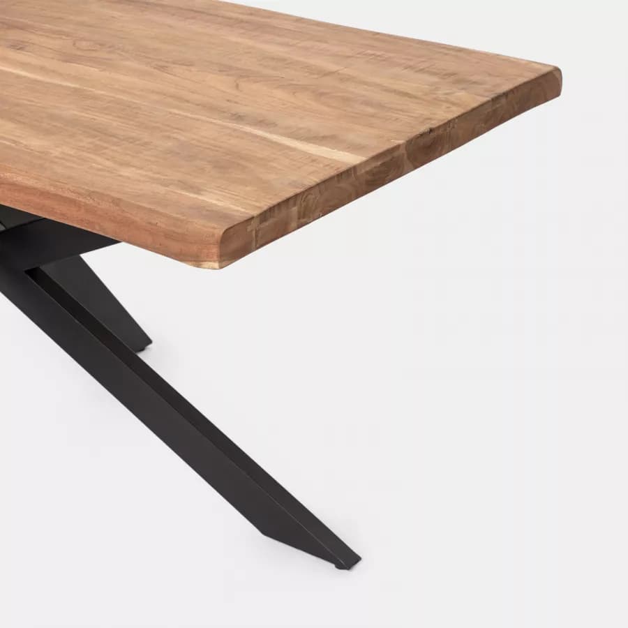 Tavolo 180x90 cm piano in legno di acacia 55mm e gambe a croce in metallo nero - Freia Acacia