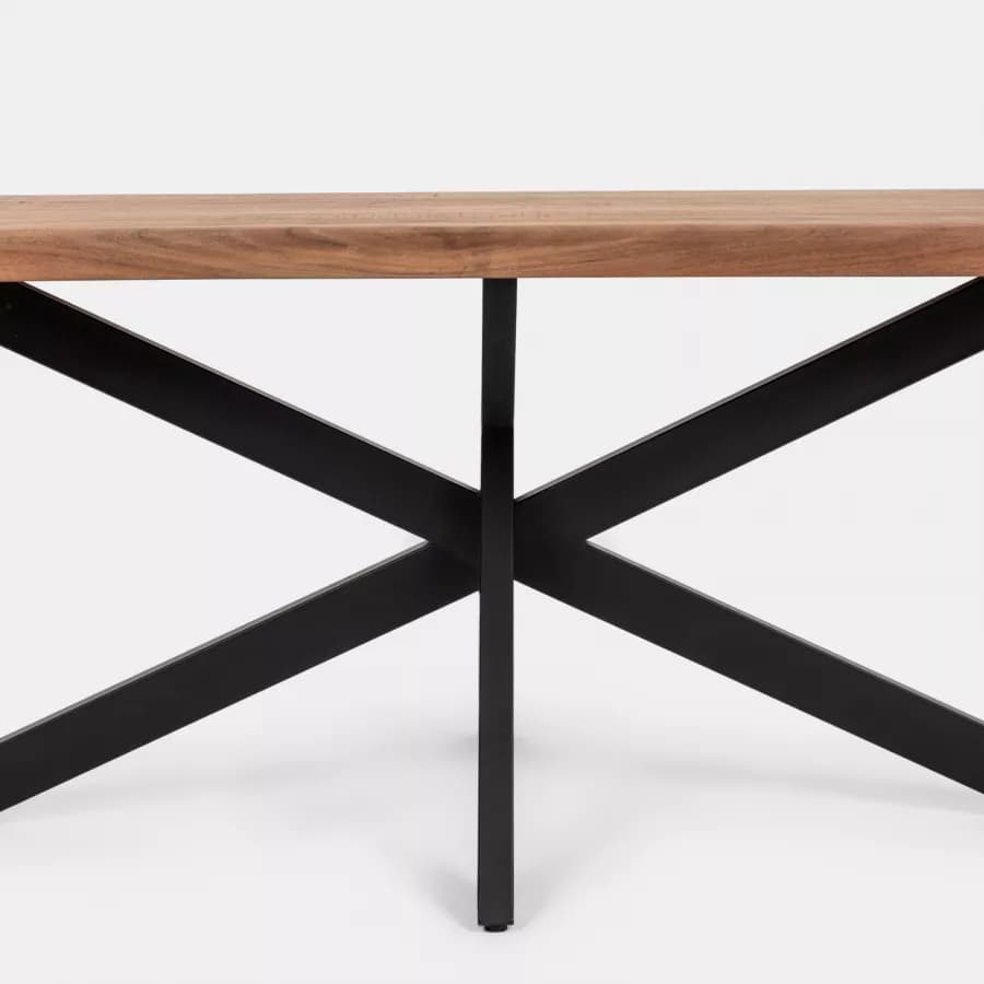 Tavolo 180x90 cm piano in legno di acacia 55mm e gambe a croce in metallo nero - Freia Acacia