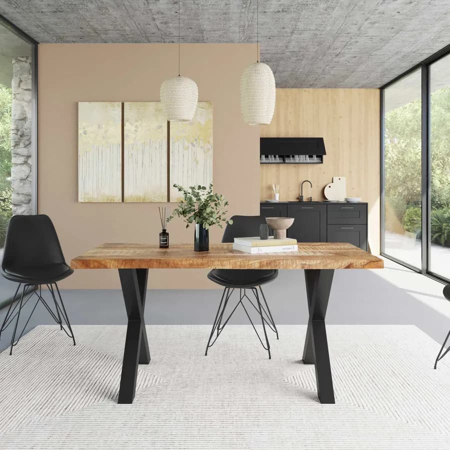 Tavolo 180x90 cm piano in legno di mango 26 mm e gambe a X 8x8 in metallo nero - Freia Mango
