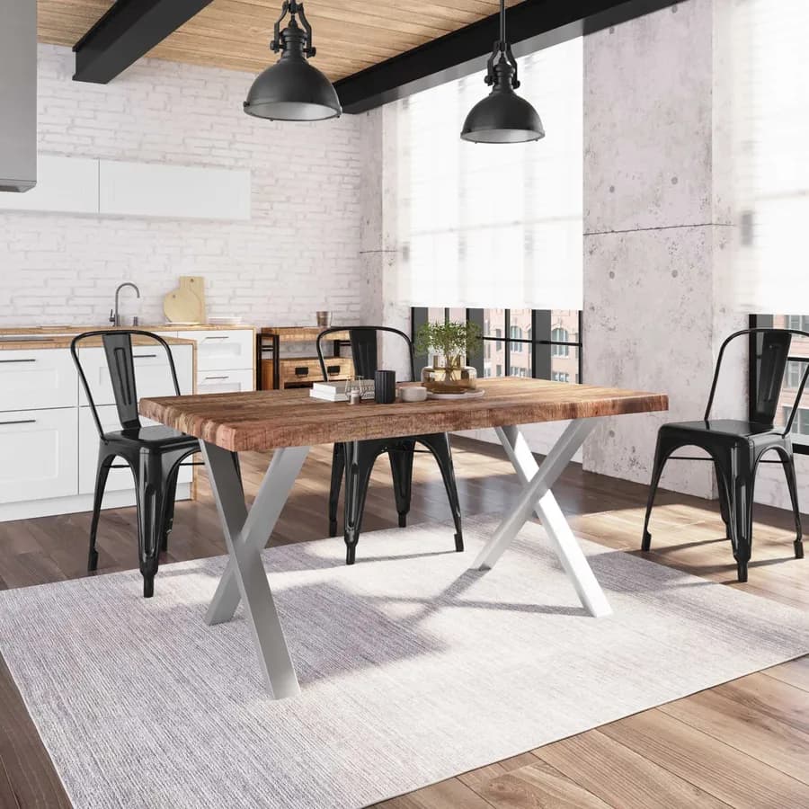 Tavolo 180x90 in legno di mango con gambe in acciaio a X 8x4 cromate - Freia Mango