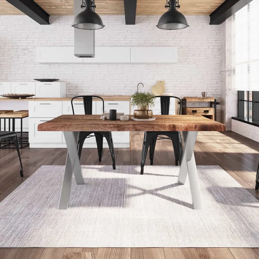 Tavolo 180x90 in legno di mango con gambe in acciaio a X 8x4 cromate - Freia Mango