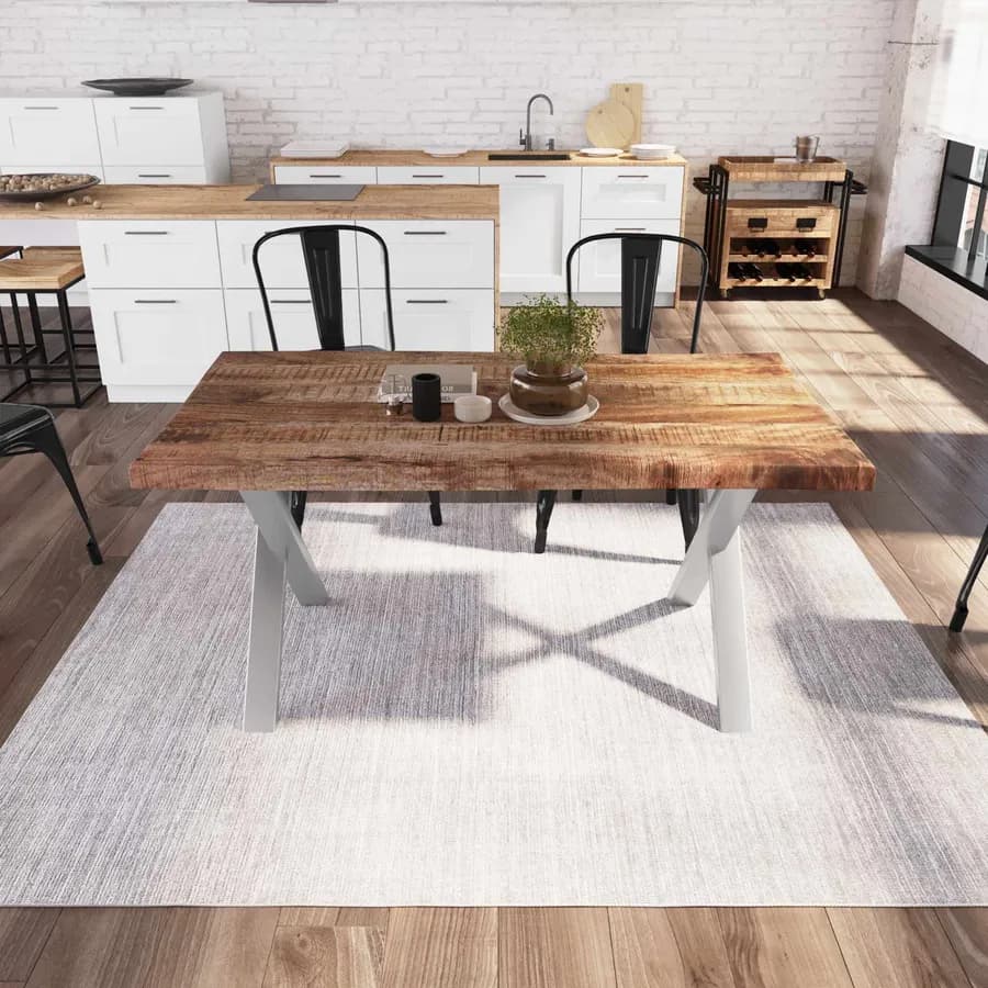 Tavolo 180x90 in legno di mango con gambe in acciaio a X 8x4 cromate - Freia Mango