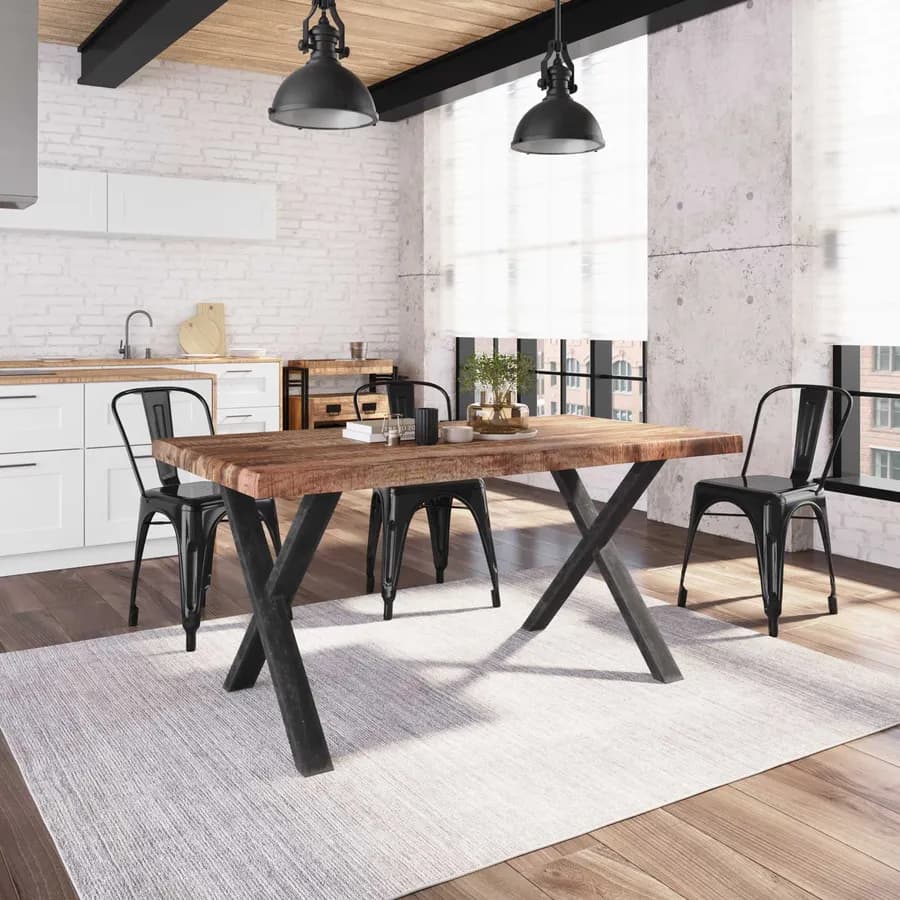 Tavolo 180x90 cm piano in legno di mango 26 mm e gambe a X 8x4 in metallo nero - Freia Mango