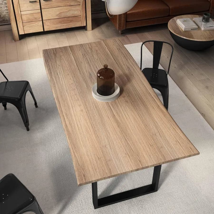 Tavolo 180x90 cm piano in legno di mango 26 mm e gambe a U 8x4 in metallo nero - Freia Mango