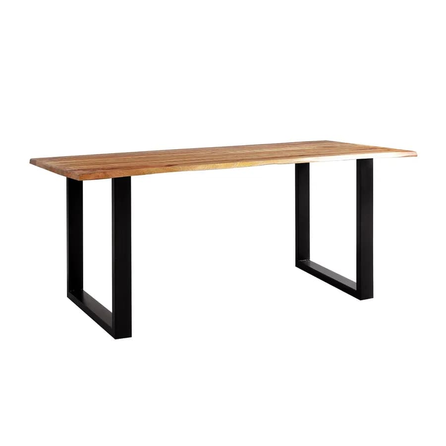 Tavolo 180x90 cm piano in legno di mango 26 mm e gambe a U 8x4 in metallo nero - Freia Mango